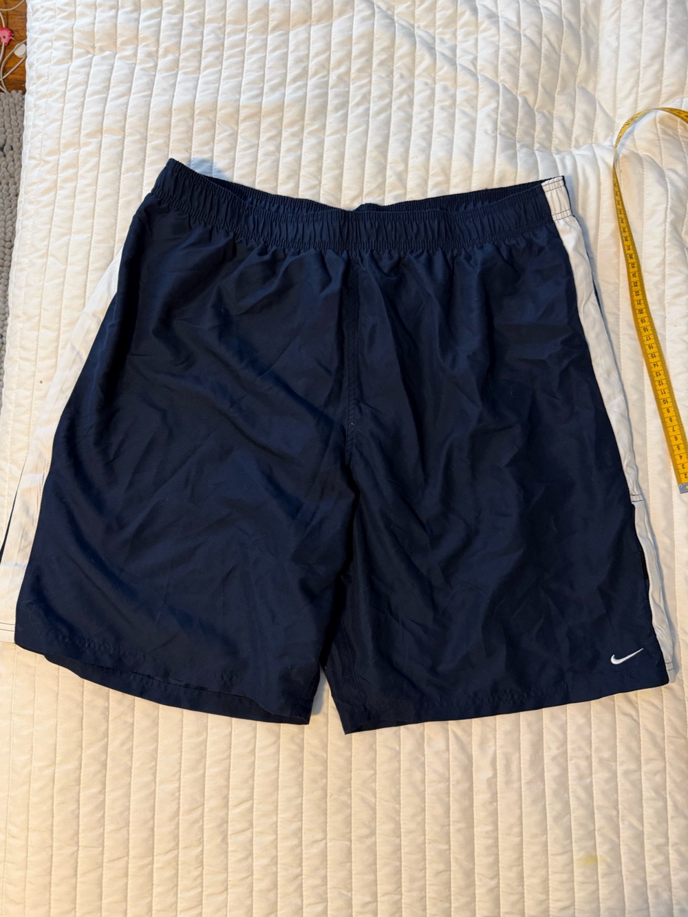 Nike Men's Navy/White Solid Swim Shorts 2XL Lined Elastic Waist Drawstring O20